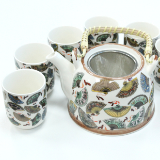 kínai legyező mintás teáskészlet 6 csészével és ajándék teával